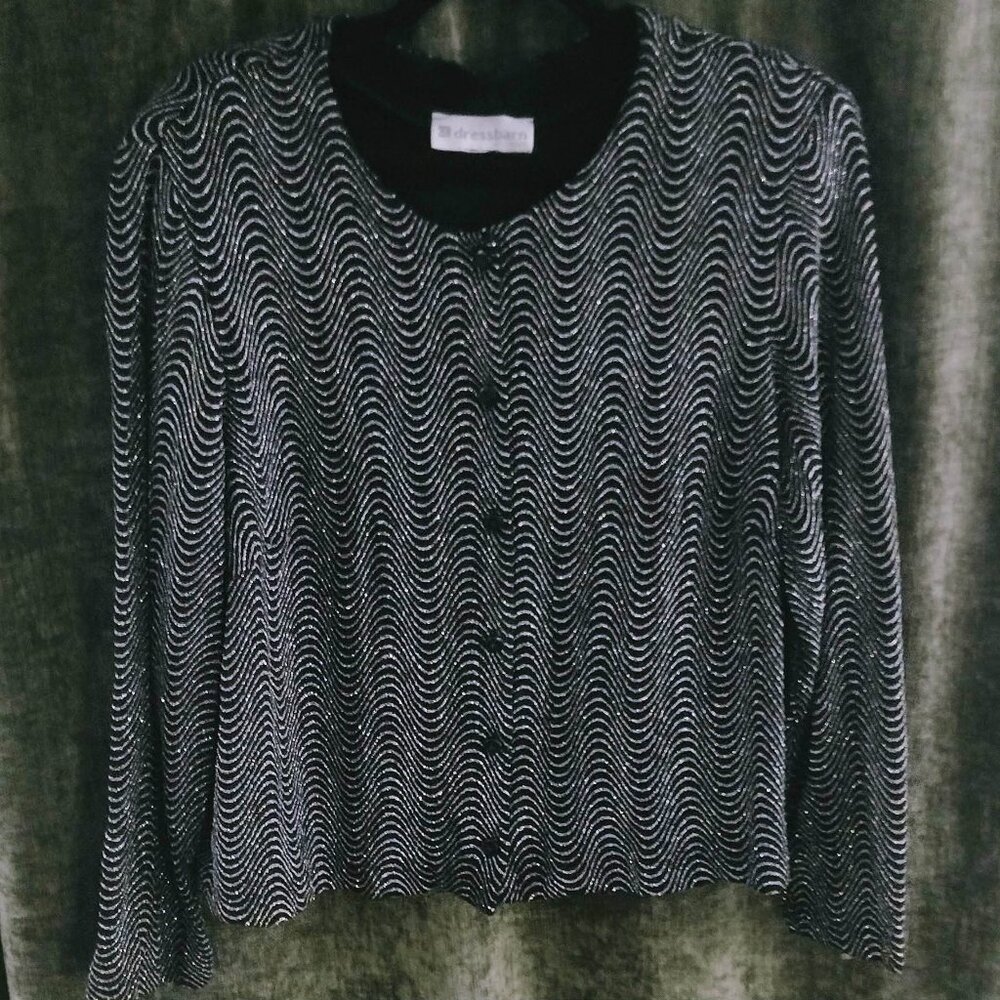 NWOT- size US 18 to 20 Black & Multi-Color Glittery Wave Button Down- see video!
